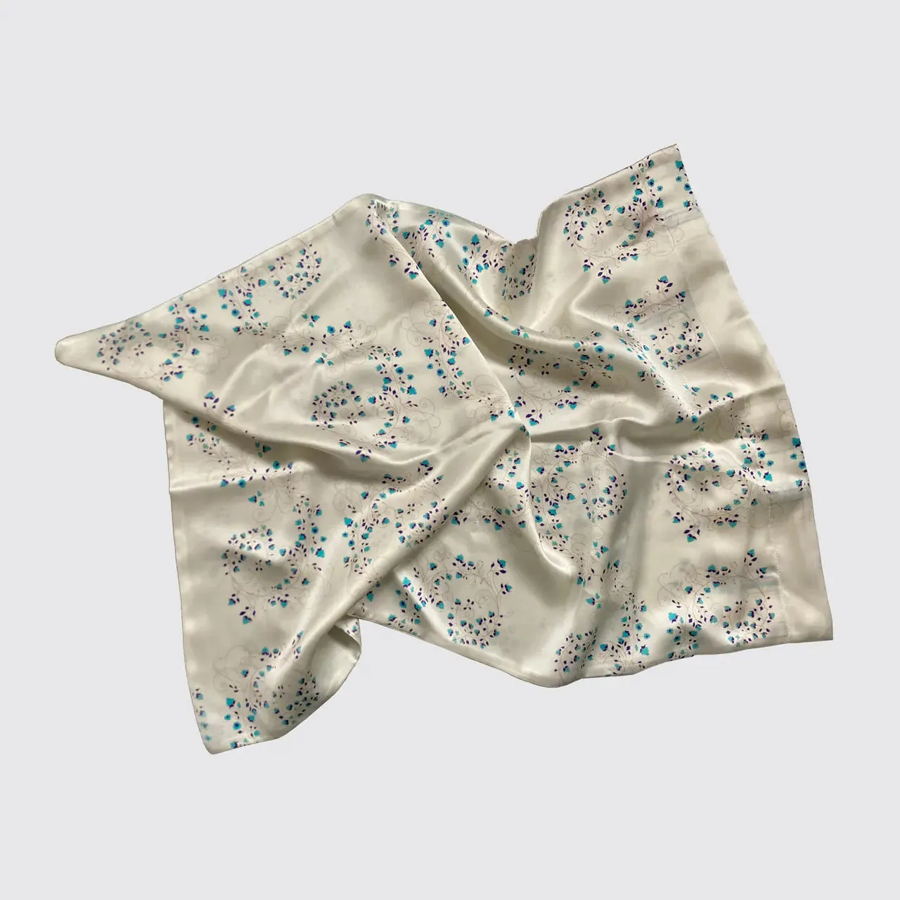 White With Fibonacci Turquoise Flowers Silk Pillowcase