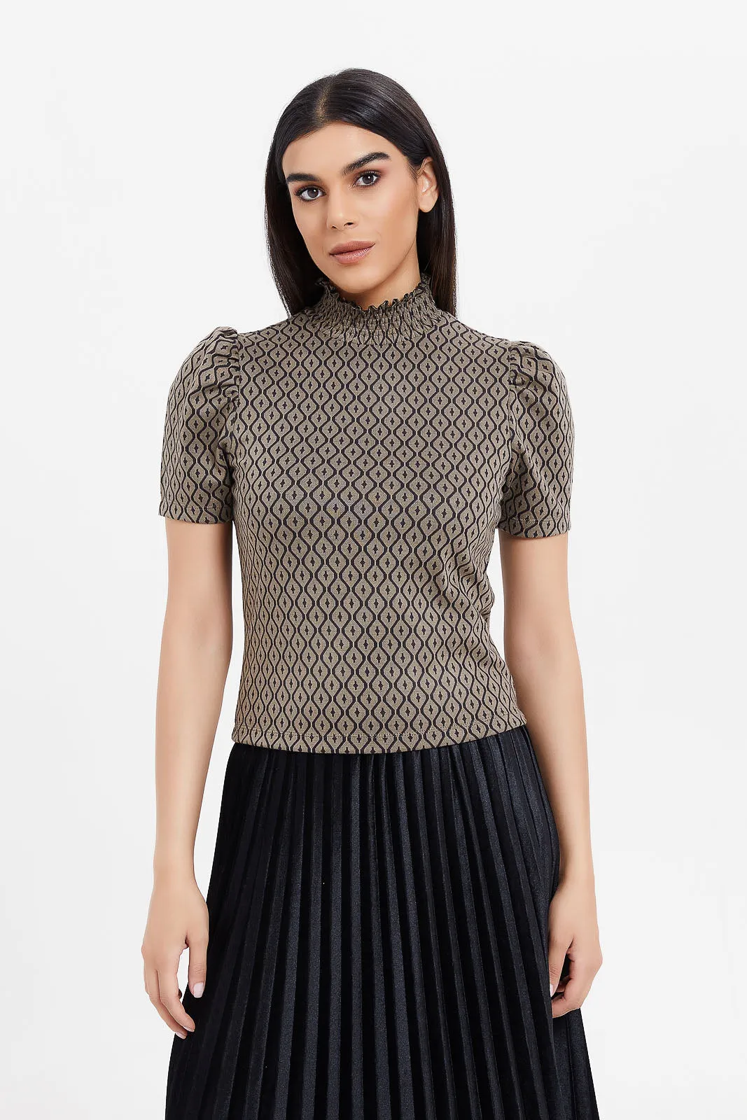 Women Black And Beige Embellished Top