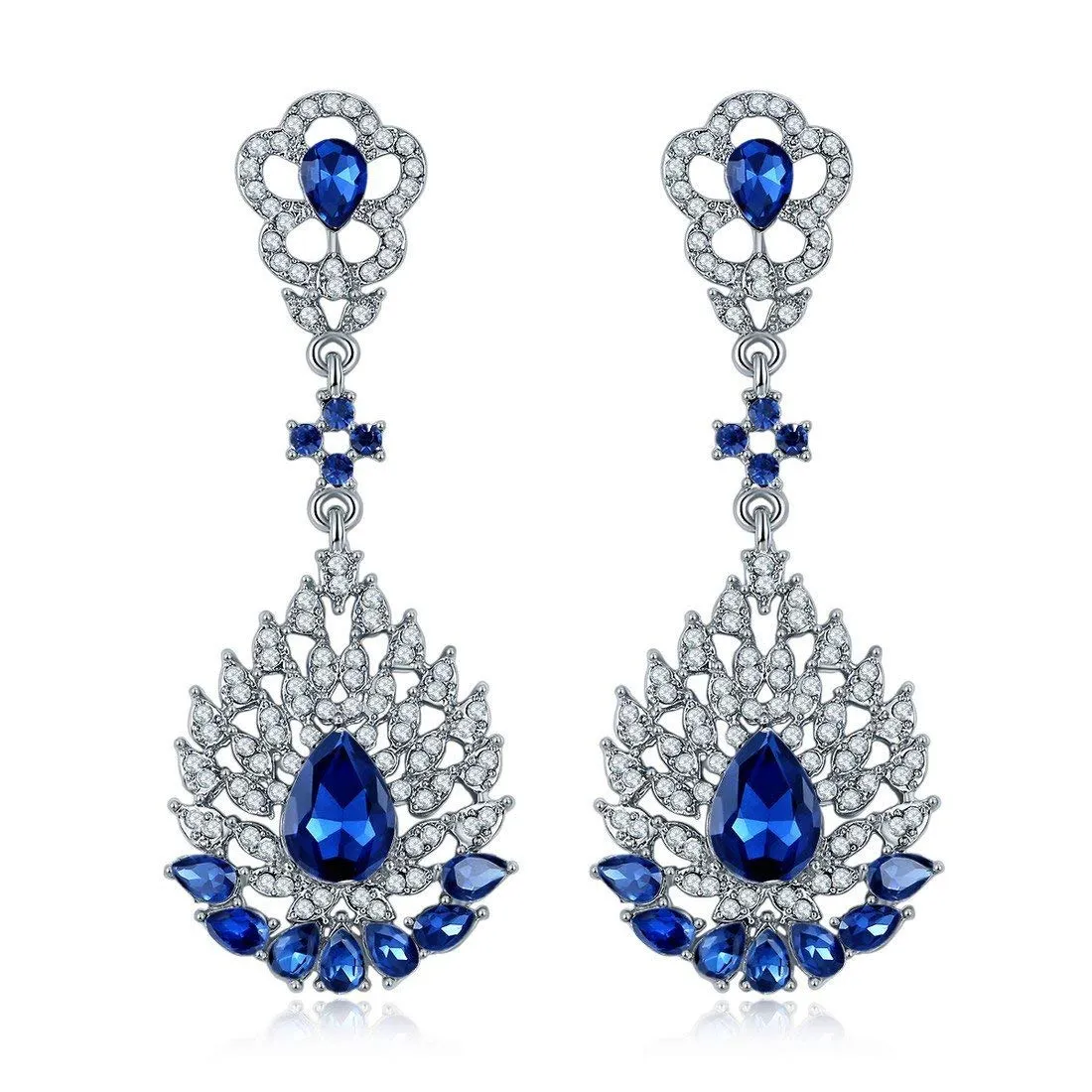 Yellow Chimes Blue Silver Plated Base Metal Crystal Elements Fresh-Arrival Stunning Floral Design Drop Earrings For Women