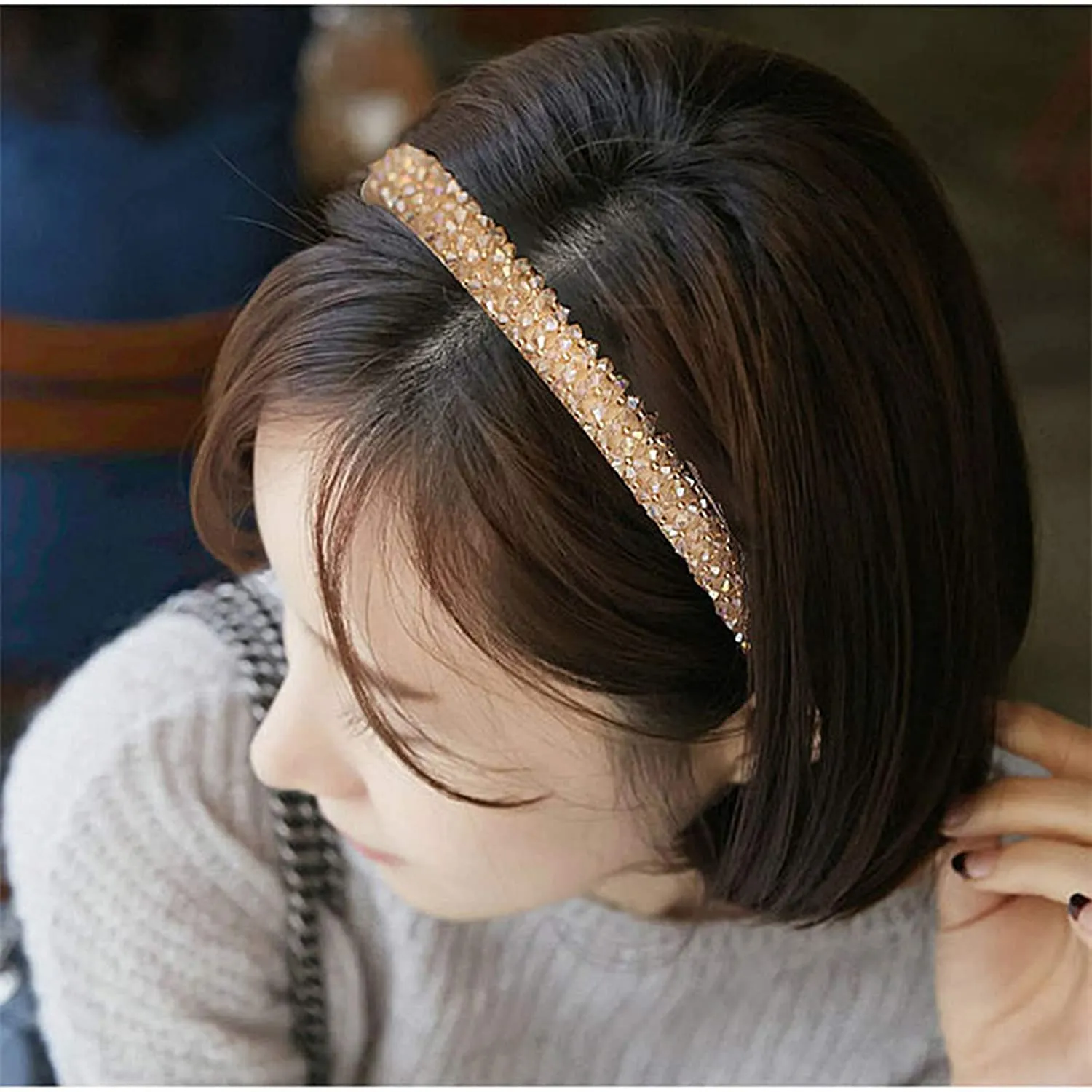 Yellow Chimes Hair Band Crystal Rhinestone Headband Gold Headband Hair Accessories for Women and Girls