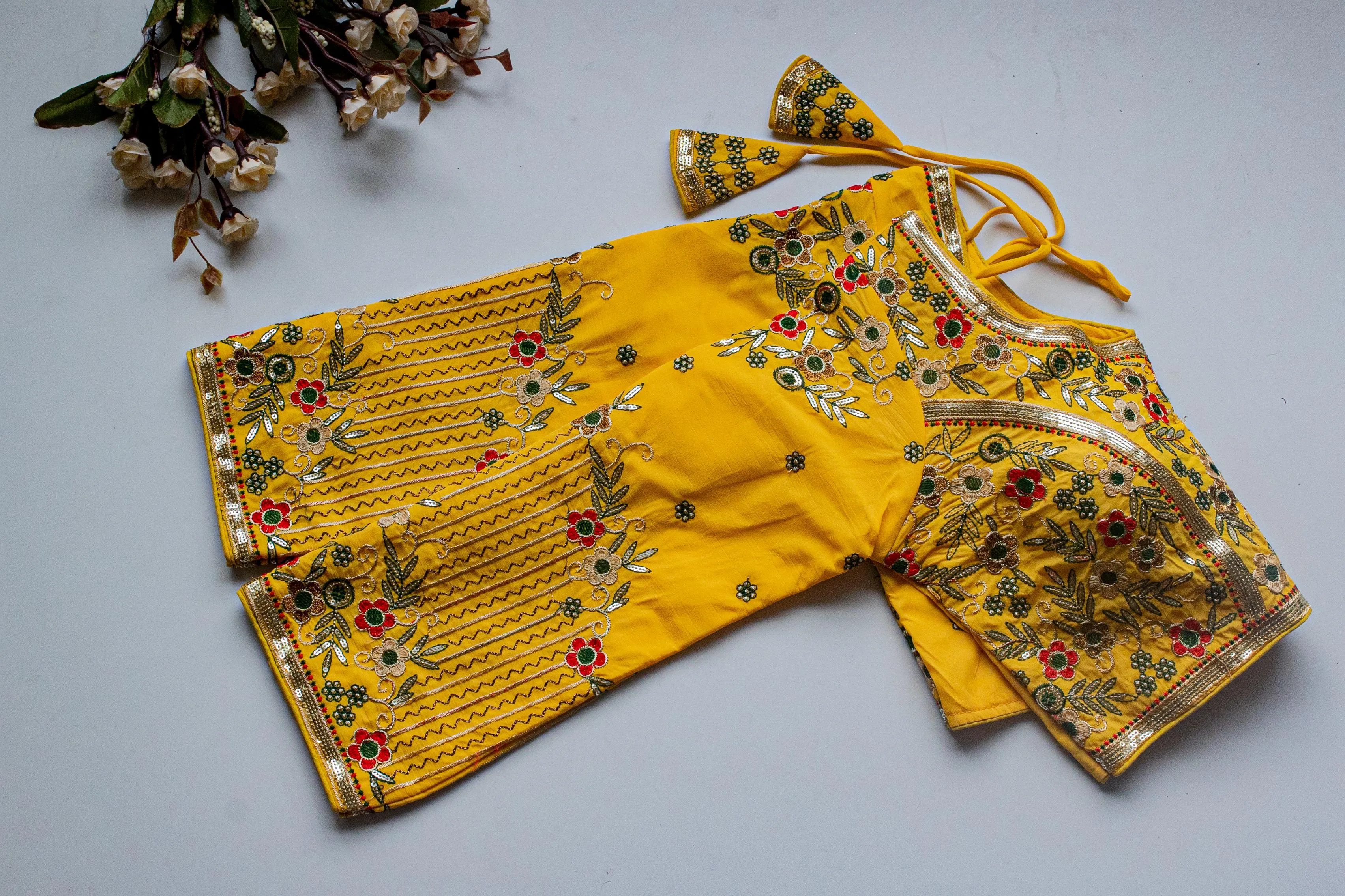 Yellow Handcrafted Sequined Blouse in Khushi Silk